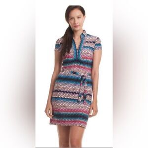 Trina Turk Stained Glass Shirt Dress M Mini Office Siren Career Designer